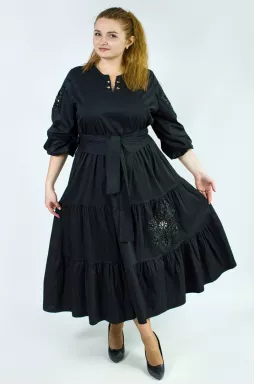 Платье макси с поясом и украшениями батал