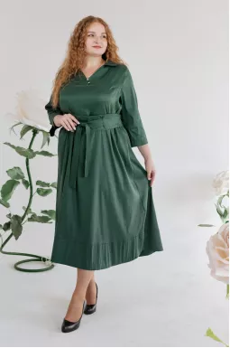 Котоновое платье с поясом и украшениями батал