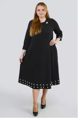 Чорна сукня міді з перлинами батал