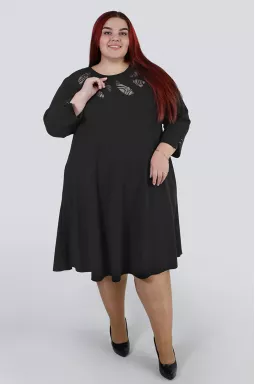 Чорна міні сукня з візерунком із мережива батал