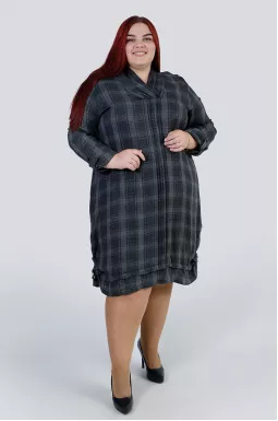 Сукня міні в клітинку з затяжками супер батал