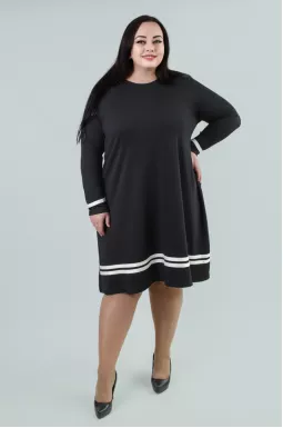 Сукня міні трикотажна чорна з білими смужками супер батал