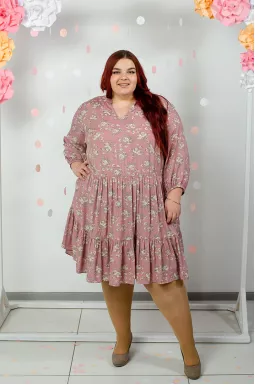 Сукня міні з воланами в принт мільфльор розміри 50-64 в кольорах