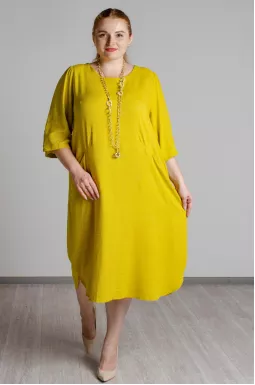 Платье миди лен с украшением больших размеров