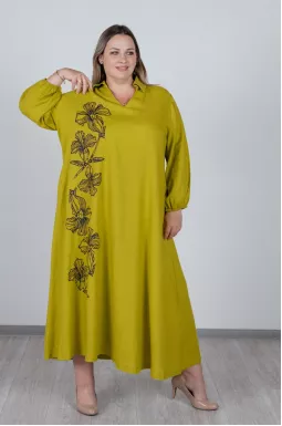 Платье макси лен с цветочным принтом больших размеров