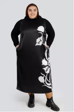 Сукня міді трикотаж/атлас з принтом великих розмірів