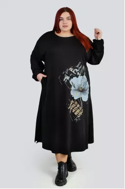 Сукня міді трикотажна з квітковим принтом великих розмірів