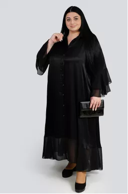 Атласное платье макси с шифоновыми воланами больших размеров