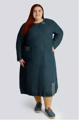 Сукня міді джинсова з трьома кишенями великих розмірів