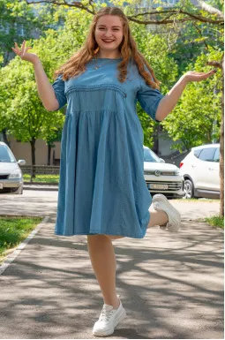 Сукня міді джинсова з затяжками великих розмірів