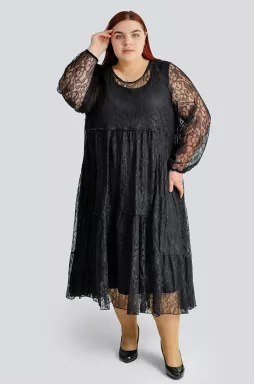 Платье-двойка с кружевом больших размеров