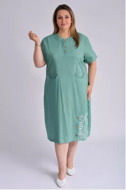 Лляна сукня міді декорована ґудзиками великих розмірів