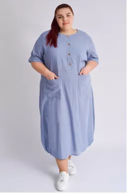 Сукня міді лляна з ґудзиками і кишенями великих розмірів