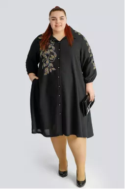 Чорна сукня-сорочка міді зі стразами великих розмірів