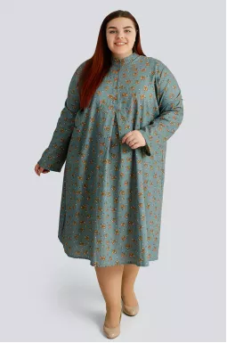 Сукня міді лляна в принт мільфльор великих розмірів