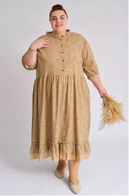 Сукня міді лляна в принт з мереживом великих розмірів