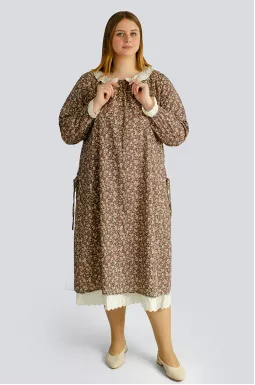 Сукня максі в принт мільфльор з коміром великих розмірів