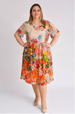 Кольорова сукня міді з поясом великих розмірів