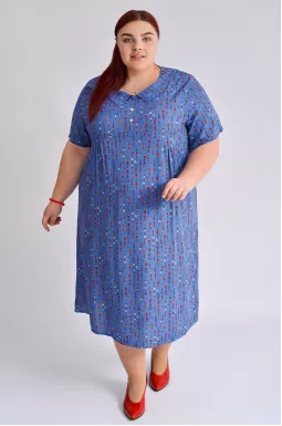 Сукня міді з коміром в різних принтах великих розмірів