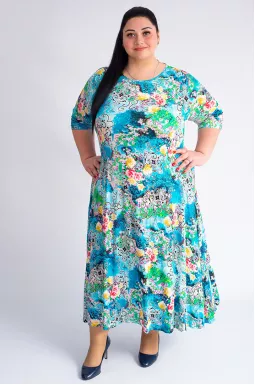 Сукня максі трапеція з кольоровим принтом великих розмірів