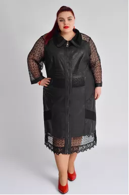 Сукня міді екошкіра/мереживо великих розмірів