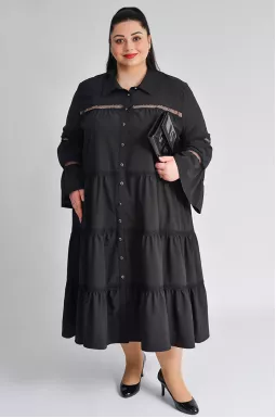 Черное платье миди с сеткой больших размеров