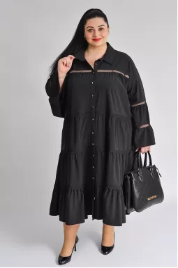 Платье миди черное с воланами больших размеров