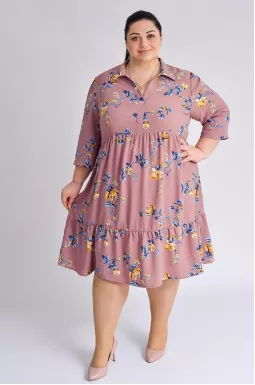 Платье миди с воланом в цветочный принт больших размеров