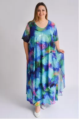 Сукня-двійка максі з яскравим принтом великих розмірів