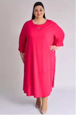 Платье миди льняное с украшением больших размеров