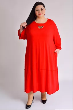 Платье миди льняное с украшением больших размеров