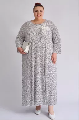 Элегантное платье-двойка в гороховый принт с декором больших размеров