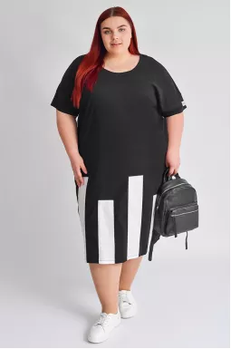 Чорно-біла сукня міді у стилі спорт шик великих розмірів