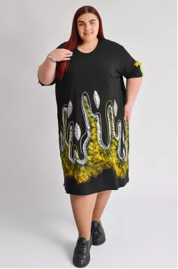 Сукня міні чорна з принтом та паєтками великих розмірів