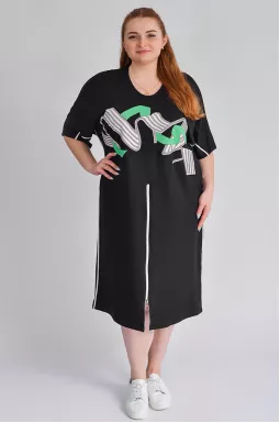 Платье миди с принтом и мелкими стразами больших размеров