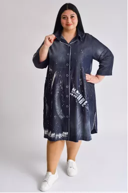 Принтованное джинсовое платье миди больших размеров