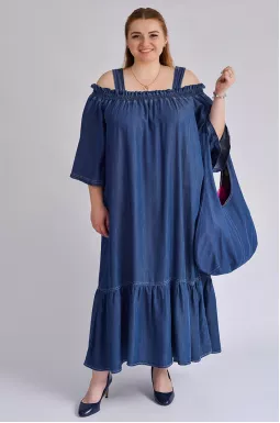 Платье макси с открытыми плечами и сумкой в комплекте больших размеров