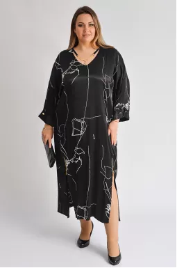 Сукня максі з атласу з абстрактним принтом великих розмірів