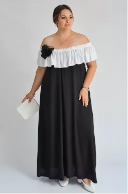 Элегантное макси-платье с декоративным цветком большого размера