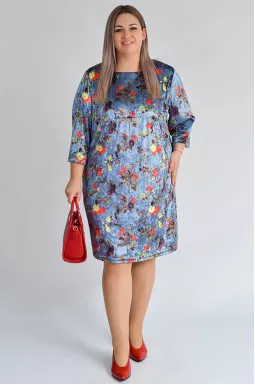 Бархатное мини-платье с цветочным принтом больших размеров