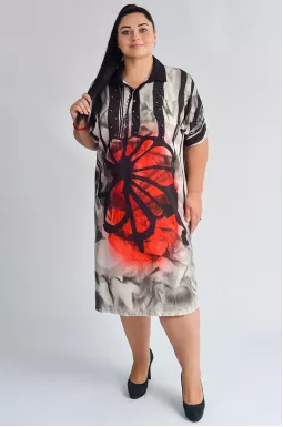 Сукня міді з абстрактною червоно-чорною квіткою великих розмірів