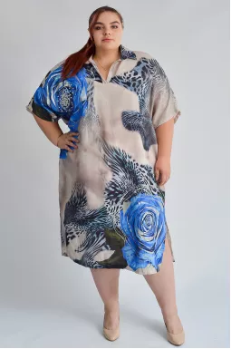 Лляна сукня з яскравим принтом великих розмірів