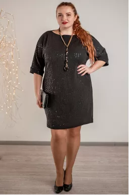 Платье-двойка черного цвета с пайетками больших размеров