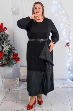 Чорна сукня максі з декоративною драпіровкою та поясом великих розмірів