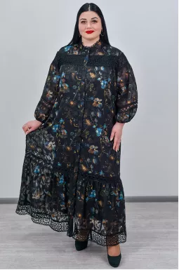 Елегантна сукня з квітковим принтом та мереживом великих розмірів