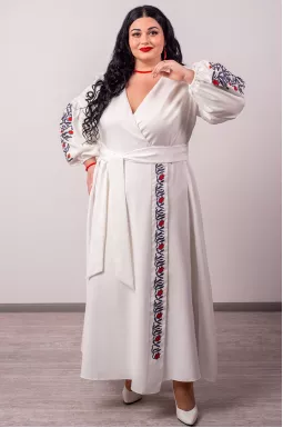 Платье макси на запах с декоративной вышивкой больших размеров