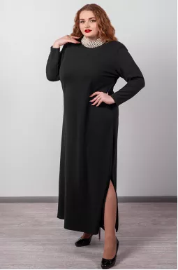 Сукня максі футляр в чорному кольорі з перлинним акцентом великих розмірів
