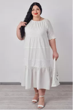 Сукня максі з ажурною вишивкою та фактурними рукавами великих розмірів