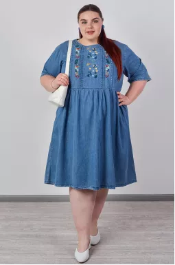 Сукня міні в кольорі денім із квітковою вишивкою великих розмірів