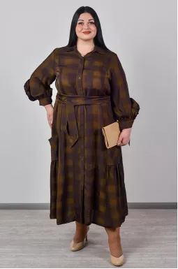 Сукня максі в клітинку з об’ємними рукавами та з поясом великих розмірів